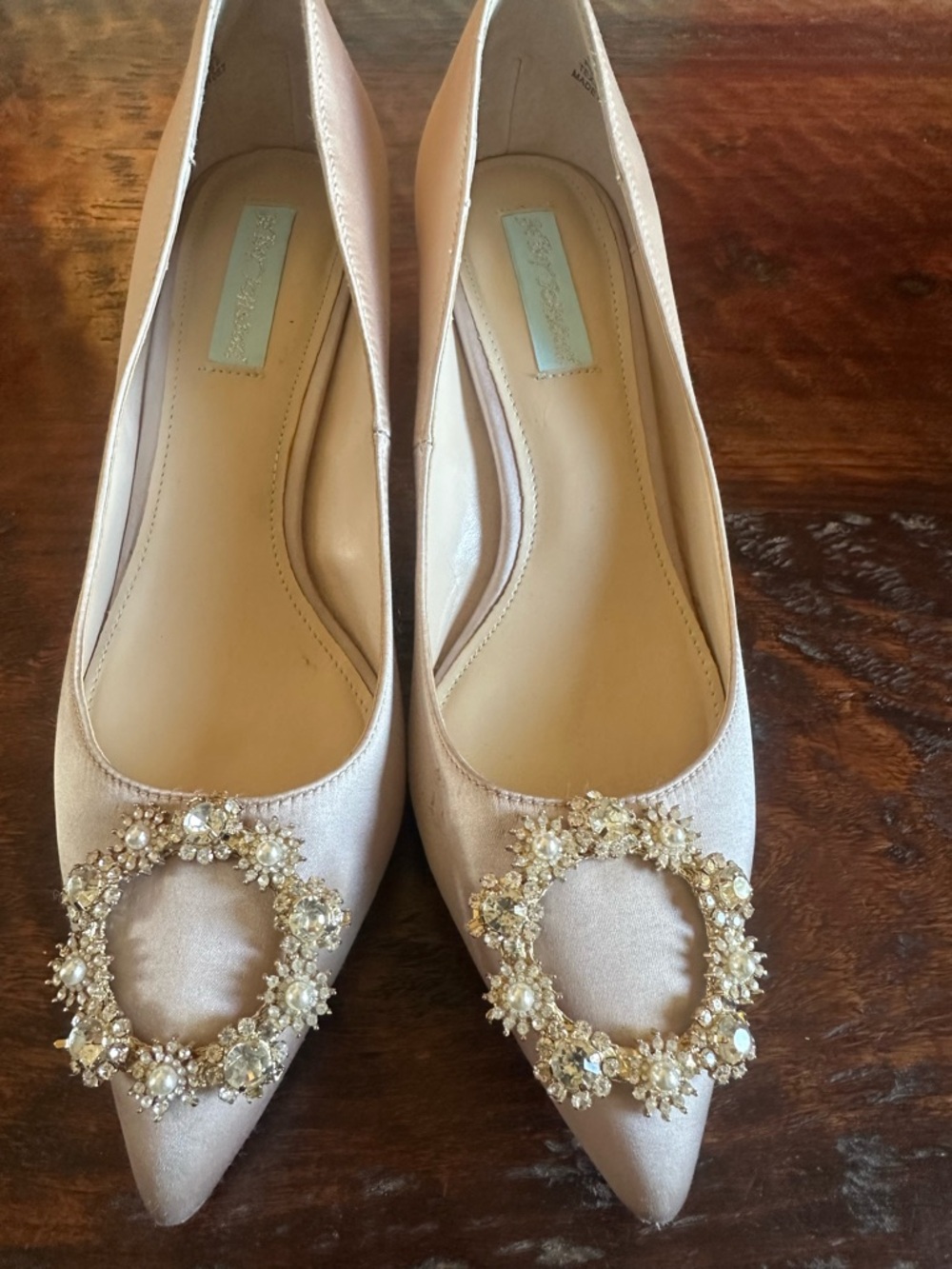 Betsey Johnson Blush Pointed Toe Flats with Crystal Pearl Wreaths